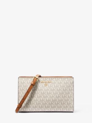 Michael Kors Medium Logo and Leather Crossbody Bag - Natural