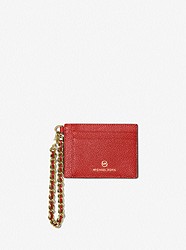 Small Pebbled Leather Chain Card Case - CRIMSON - 32F2GT9D5L