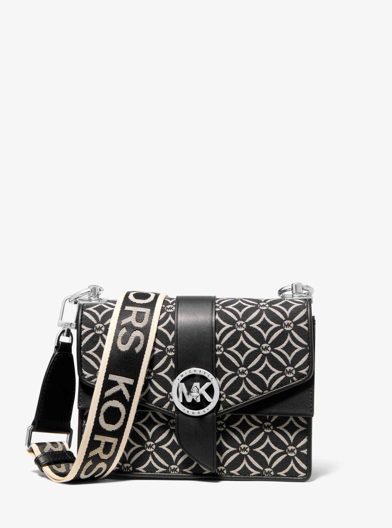 MK Greenwich Small Logo Jacquard Crossbody Bag Black/light Cream
