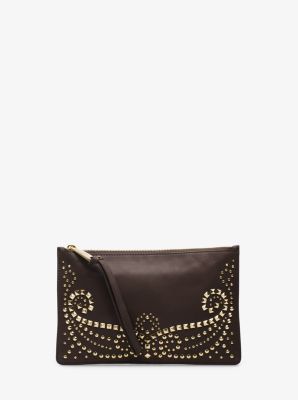 Rhea Studded Leather Large Zip Wristlet by Michael Kors