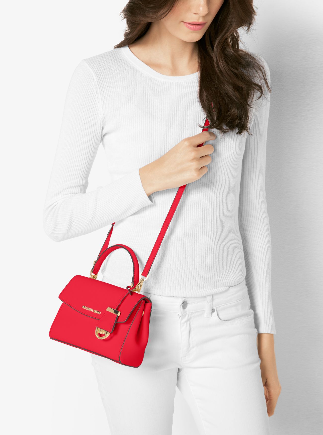 Michael Kors Ava Extrasmall Leather Crossbody Bag Bright Red