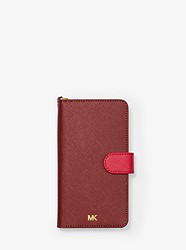 Two-Tone Saffiano Leather Wristlet Folio Case for iPhone XS Max - BRANDY - 32F9GE7L4T