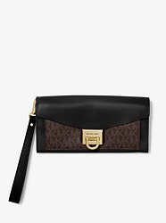 Manhattan Large Viola Leather and Logo Clutch  - BROWN/BLK - 32F9GNCE7L