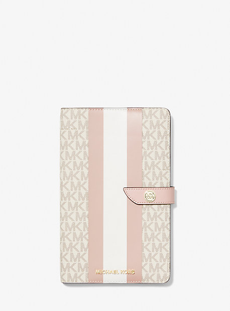 MK Medium Logo Stripe Notebook - Vanilla/soft Pink - Michael Kors