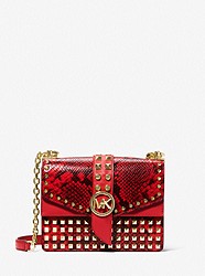 Greenwich Small Studded Snake Embossed Leather Crossbody Bag - CRIMSON - 32H1GGRC5L