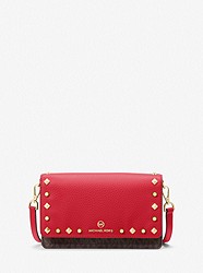 Jet Set Small Studded Faux Leather and Logo Smartphone Crossbody Bag - CRIMSON - 32H1GT9C5B