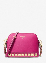 Large Studded Saffiano Leather Dome Crossbody Bag - WILD BERRY - 32H1LT9C3T