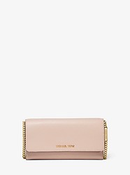 Large Two-Tone Crossgrain Leather Convertible Chain Wallet - SFTPINK/FAWN - 32H8GF5C3T