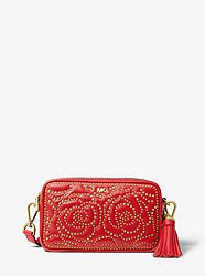 Small Rose Studded Leather Camera Bag - BRIGHT RED - 32H8GF5M0O