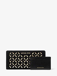 Large Embellished Suede Slim Wallet - BLACK - 32H8GF6D3S