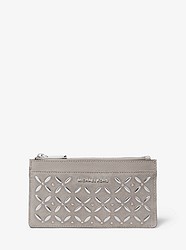 Embellished Large Suede Card Case - PEARL GREY - 32H8SF6D7S