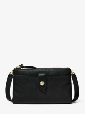 Sac à bandoulière de taille moyenne en cuir grainé avec fermeture éclair double - NOIR(NOIR) - Micha