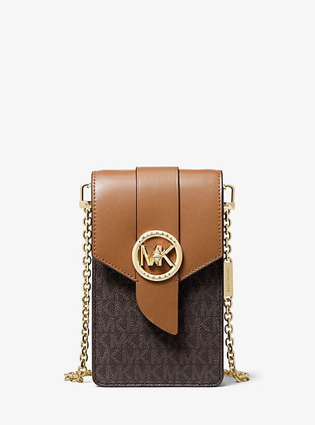 Petit sac à bandoulière pour smartphone en cuir avec logo - MARRON - Michael Kors