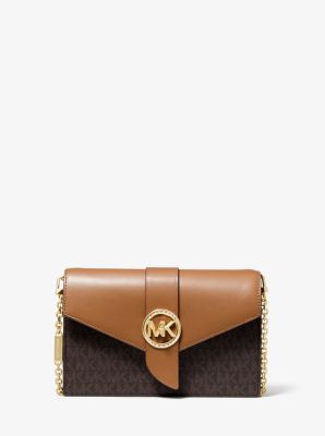 Sac à bandoulière convertible de taille moyenne en cuir à imprimé logo - MARRON - Michael Kors