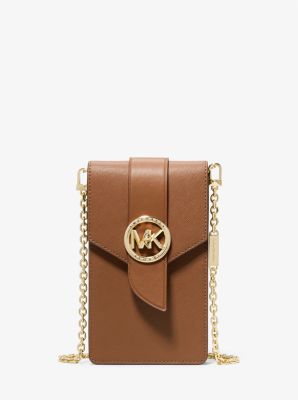NWT Michael Kors Small Leather Smartphone Crossbody Bag Luggage Brown