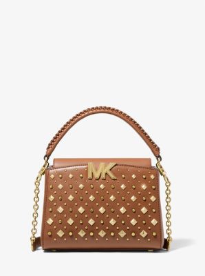 MK Karlie Small Studded Leather Crossbody Bag - Luggage Brown - Michael Kors
