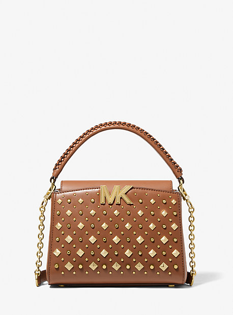 MK Karlie Small Studded Leather Crossbody Bag - Luggage Brown - Michael Kors