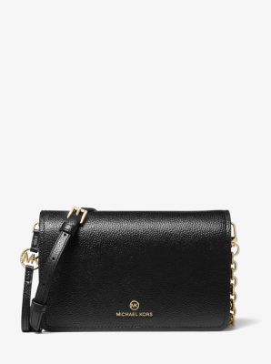 MK Jet Set Large Pebbled Leather Crossbody Bag - Black - Michael Kors