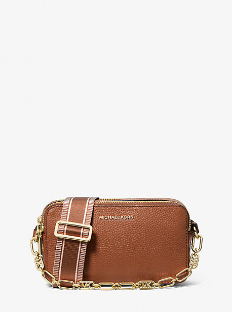Michael Kors Jet Set Small Pebbled Leather Double Zip Camera Bag In Brown