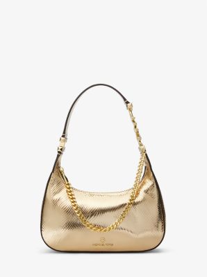 MK Piper Small Metallic Snake Embossed Leather Shoulder Bag - Pale Gold - Michael Kors product