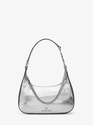 MK Piper Small Metallic Snake Embossed Leather Shoulder Bag - Silver - Michael Kors product