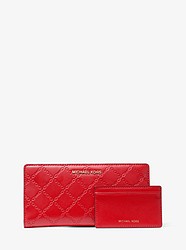 Large Chain-Embossed Leather Slim Wallet - BRIGHT RED - 32S9GF6D9Y