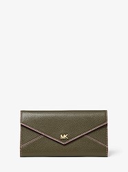Large Two-Tone Pebbled Leather Envelope Wallet - OLIVE - 32S9GF6E7T