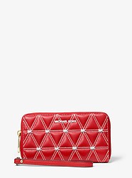 Large Quilted Leather Smartphone Wristlet - BRIGHT RED - 32S9LFDE3Y