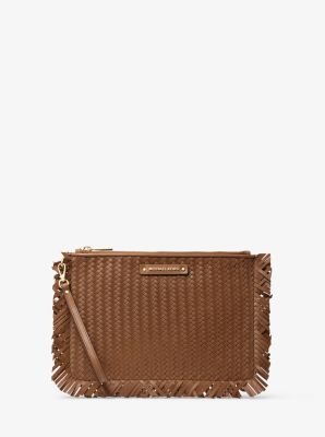 Grande pochette en cuir tressé - VALISE(MARRON) - Michael Kors