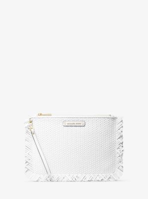 Grande pochette en cuir tressé - BLANC OPTIQUE(BLANC) - Michael Kors