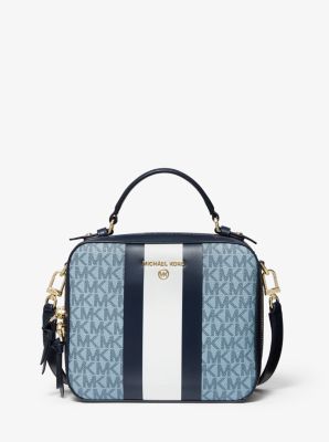 michael kors blue and white striped jet set tote