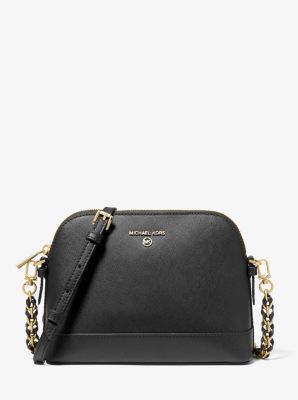 Michael Kors Large Saffiano Leather Dome Crossbody Bag In Black