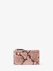 Small Snake Embossed Leather Card Case - SHELL PINK - 32T1LT9D1E