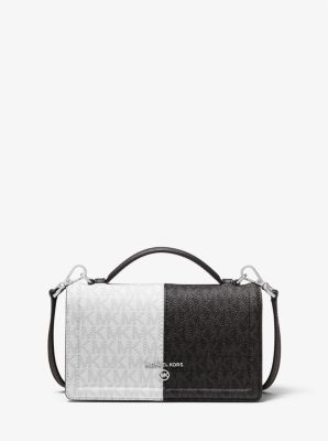 Michael Kors Jet Set Small Two-tone Logo Smartphone Crossbody Bag In Black