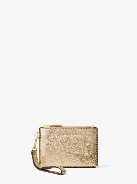 Michael Kors Metallic Leather Coin Purse In Gold