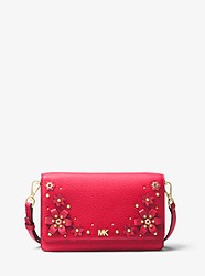 Floral Embellished Pebbled Leather Convertible Crossbody - DEEP PINK - 32T8GF5C3Y