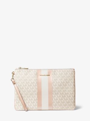 Grande pochette zippée à rayures et logo - VANILLA/SOFT PINK - Michael Kors