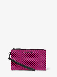 Adele Checkerboard Logo Leather Smartphone Wallet - BLACK/NEON PINK - 32T9UFDW4R