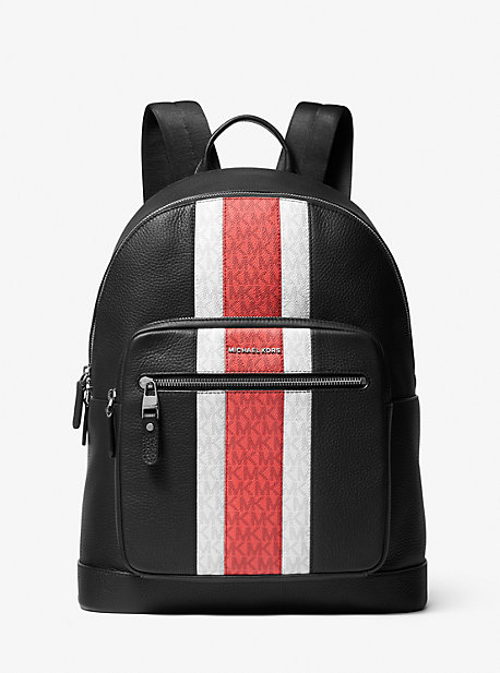 MK Hudson Pebbled Leather and Logo Stripe Backpack - Dahlia - Michael Kors