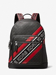 Hudson Logo Embossed Stripe Backpack - BLACK/CRIMSON - 33F1LHDB8R