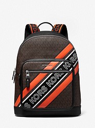 Hudson Logo Embossed Stripe Backpack - BROWN/OPT ORANGE - 33F1LHDB8R