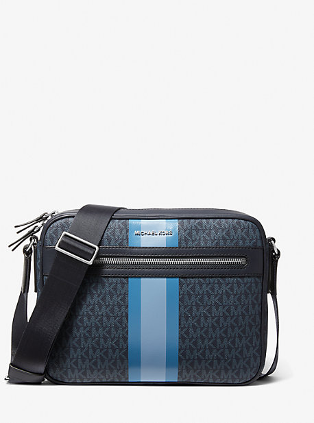 Michael Kors Hudson Logo Stripe Camera Bag In Blue