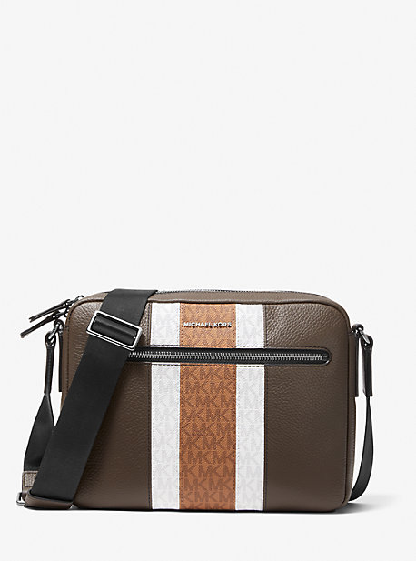 MK Hudson Pebbled Leather and Logo Stripe Camera Bag - Brown - Michael Kors