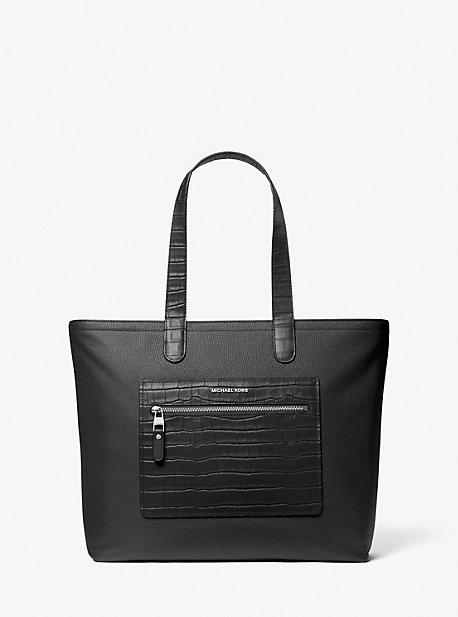 Michael Kors Hudson Textured Leather Top-zip Tote Bag In Black