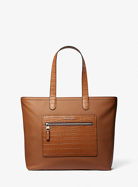 Michael Kors Hudson Textured Leather Top-zip Tote Bag In Brown