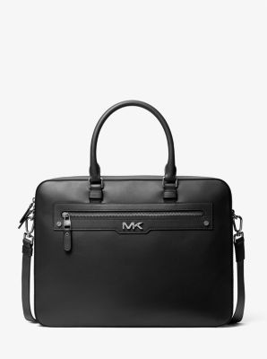Michael Kors Varick Large Leather Briefcase In Black