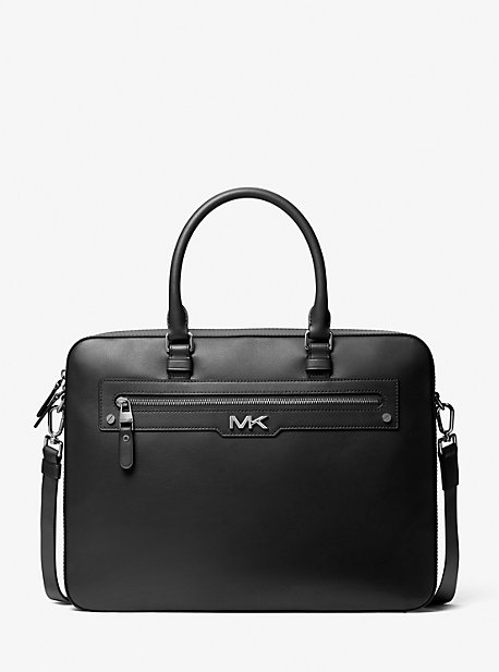 Michael Kors Varick Large Leather Briefcase In Black
