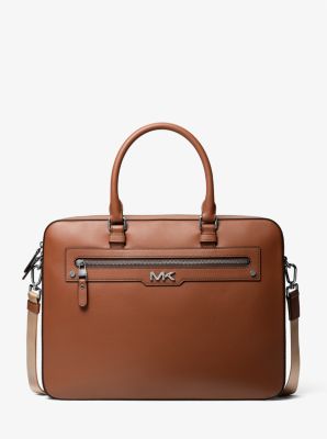 Michael Kors Varick Large Leather Briefcase In Brown