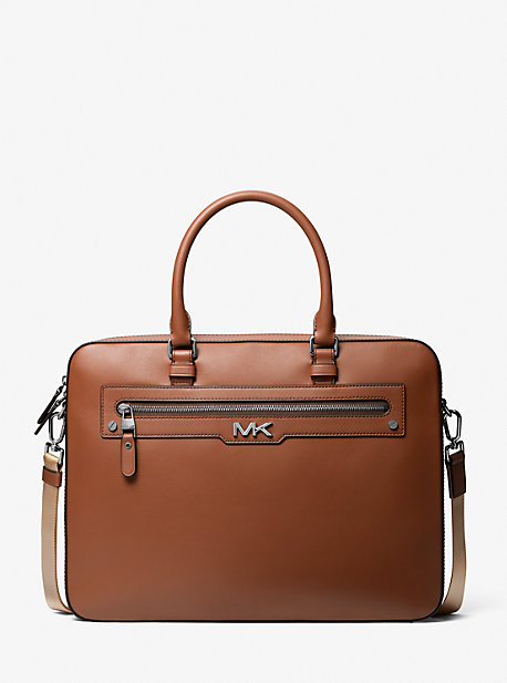 Michael Kors Varick Large Leather Briefcase In Brown
