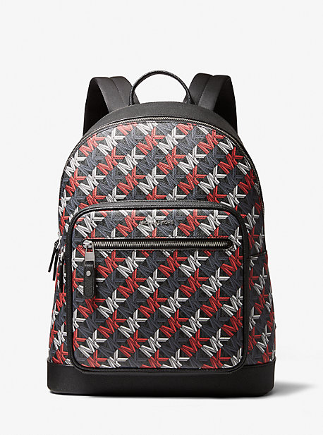MK Hudson Graphic Logo Backpack - Black/crimson - Michael Kors
